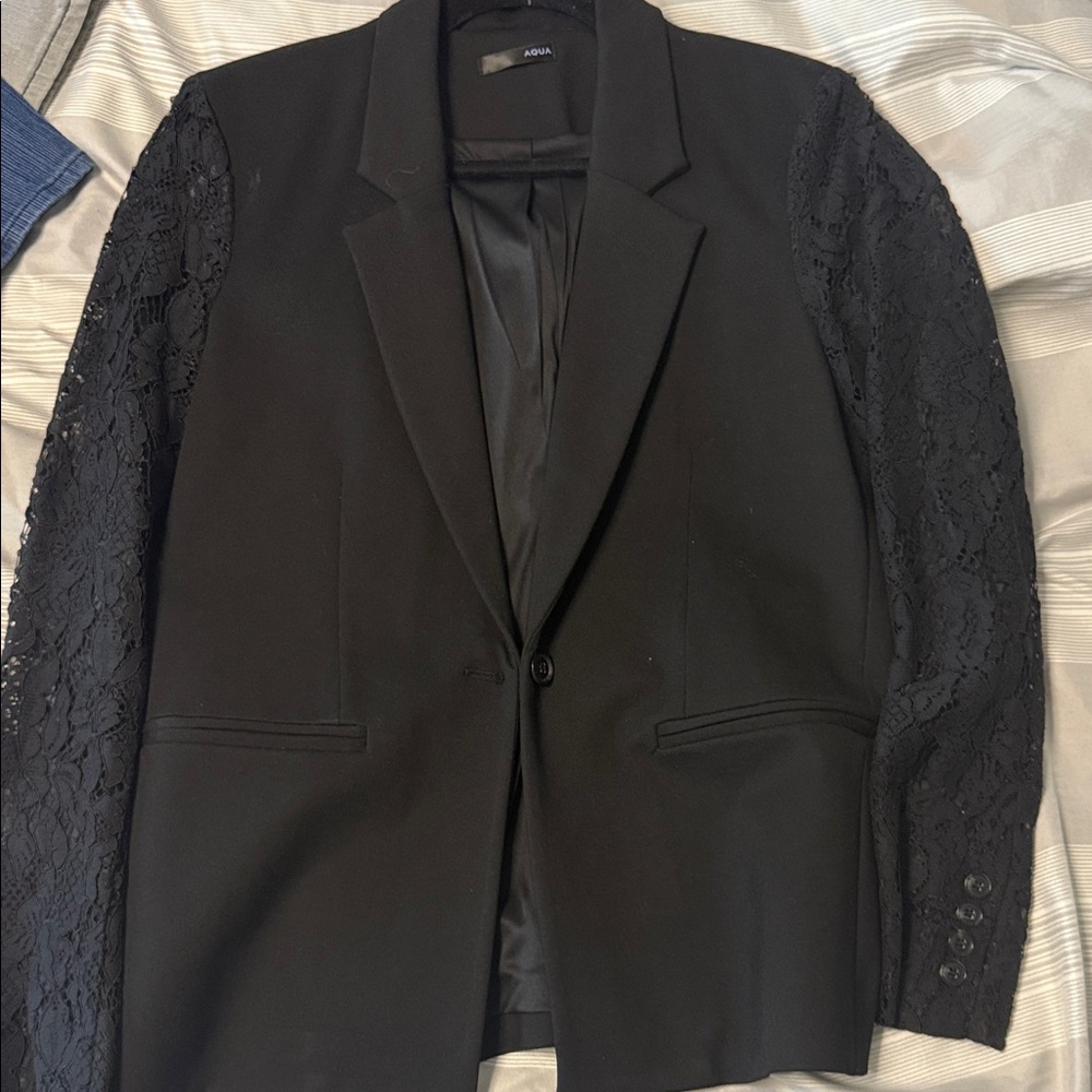 Aqua Women's Black Blazer with Lace Sleeves